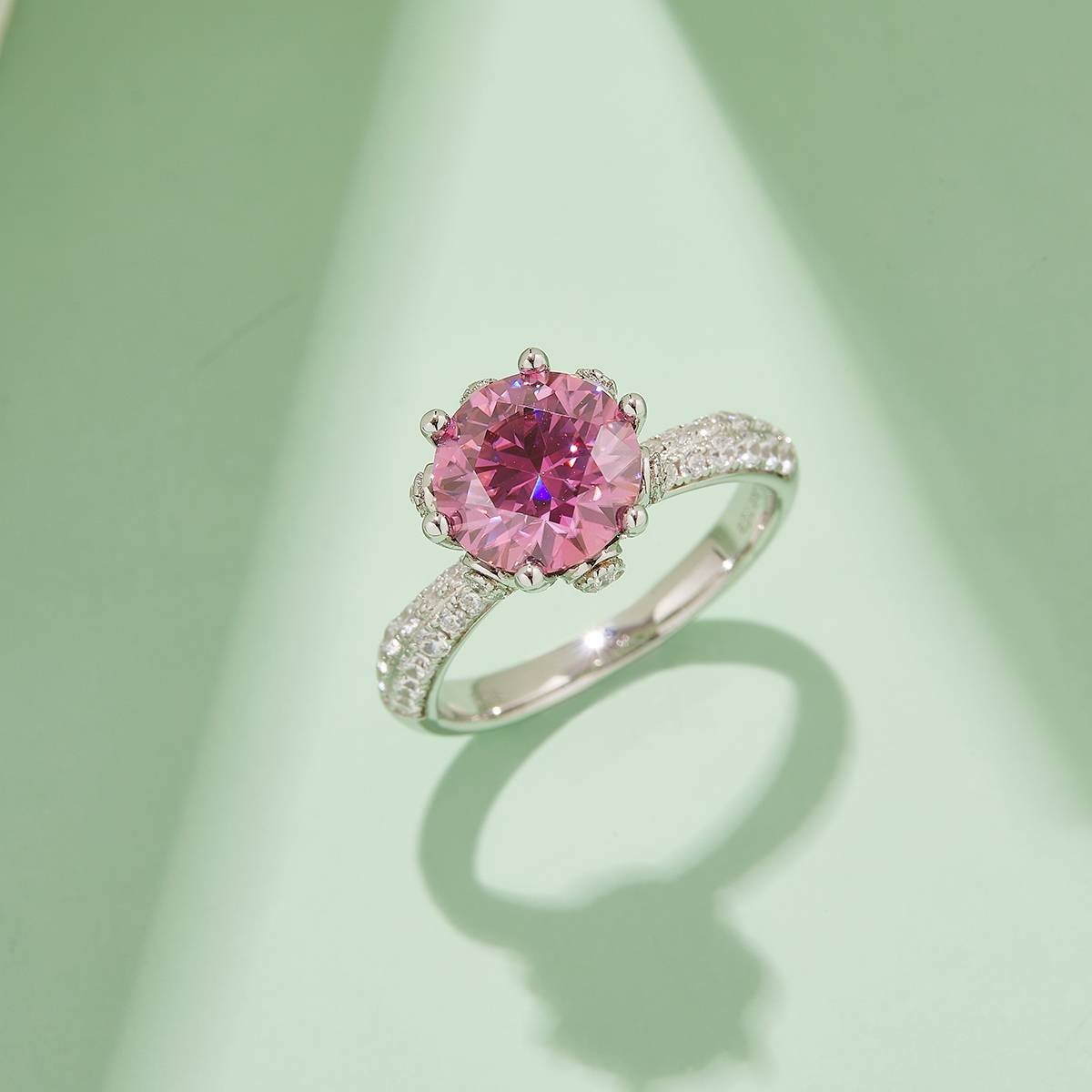 Straight arm luxury floral god S925 silver plated white gold moissanite diamond women's ring 3.0 carats D-class